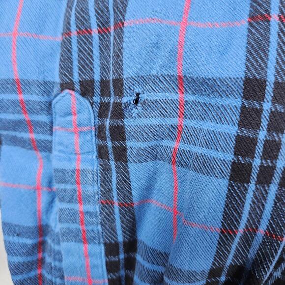 Vintage LL‎ Bean Blue Plaid Flannel Shirt Size Large Tall Distressed Grunge - Picture 5 of 11